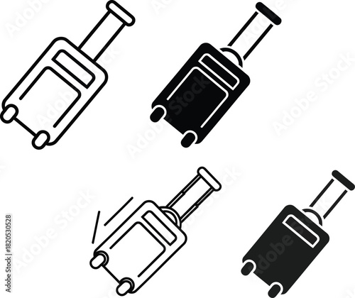Suitcase vector icon set travel baggage luggage trolley case illustration eps silhouette