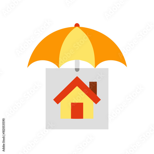 A house icon being protected under an umbrella illustration