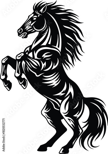 Black horse rearing vector illustration equine design silhouette art eps