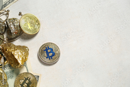 Gold with bitcoins, money a...