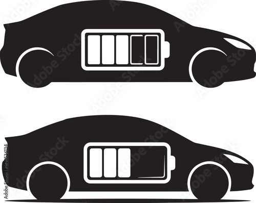 Two electric car silhouettes showing battery charge levels silhouette