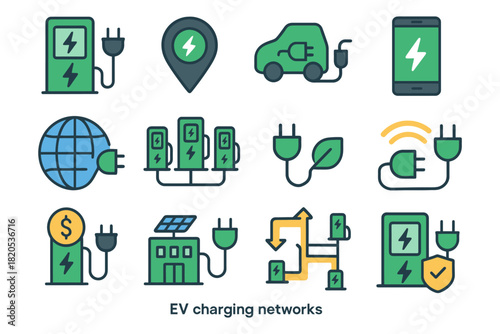 green web design icon set with eco themed symbols