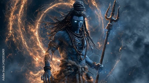 Lord Shiva Evil, Hindu God, Epic Mythological Scene with Dark Mystical Atmosphere