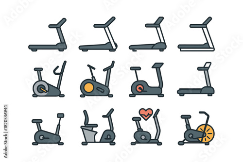 Set of bicycle and cycling equipment icons on a white background