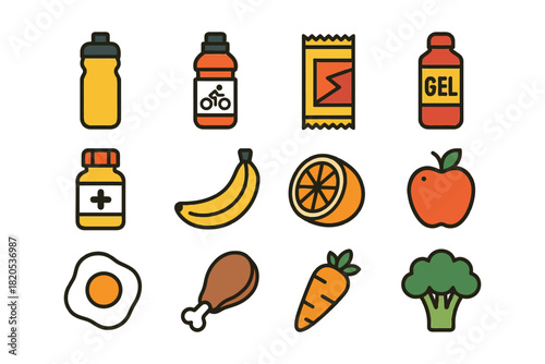 vegetables and fruits icon set in simple vector style