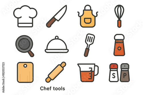 kitchen utensils and cooking tools vector icon set