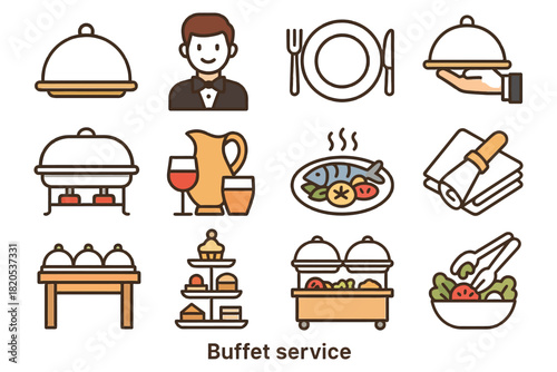 Restaurant icons set with food, drink and kitchen symbols