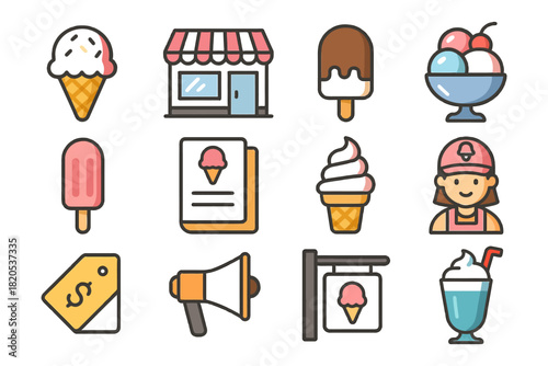 cartoon ice cream set of vector food icons for restaurant and web design