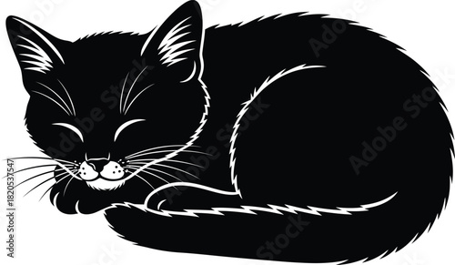 Sleeping black cat vector illustration domestic pet animal design eps silhouette