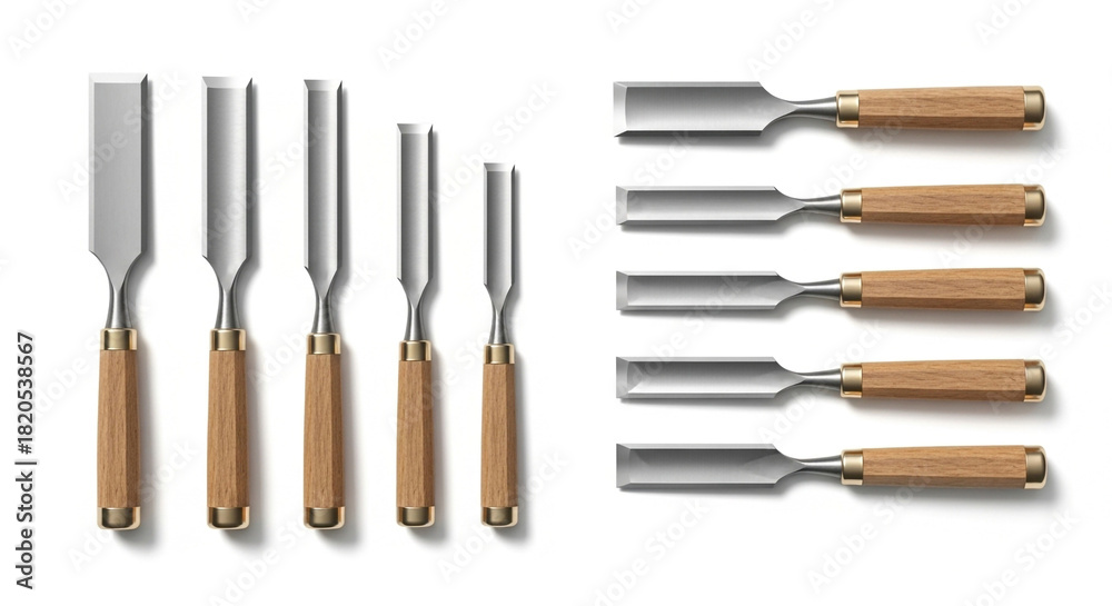 Fototapeta premium Set of wood chisels with different sizes for woodworking and carpentry projects