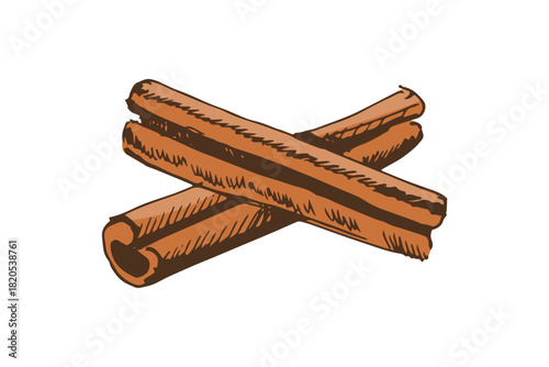 Hand drawn vintage sketch of aromatic cinnamon sticks in warm brown color, isolated vector spice food illustration