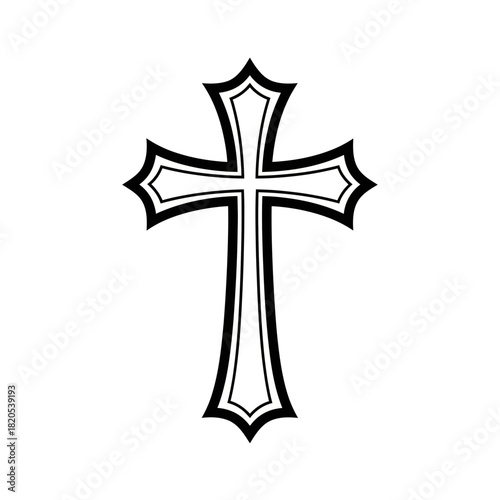 Black and white ornate gothic style christian cross religious symbol vector illustration