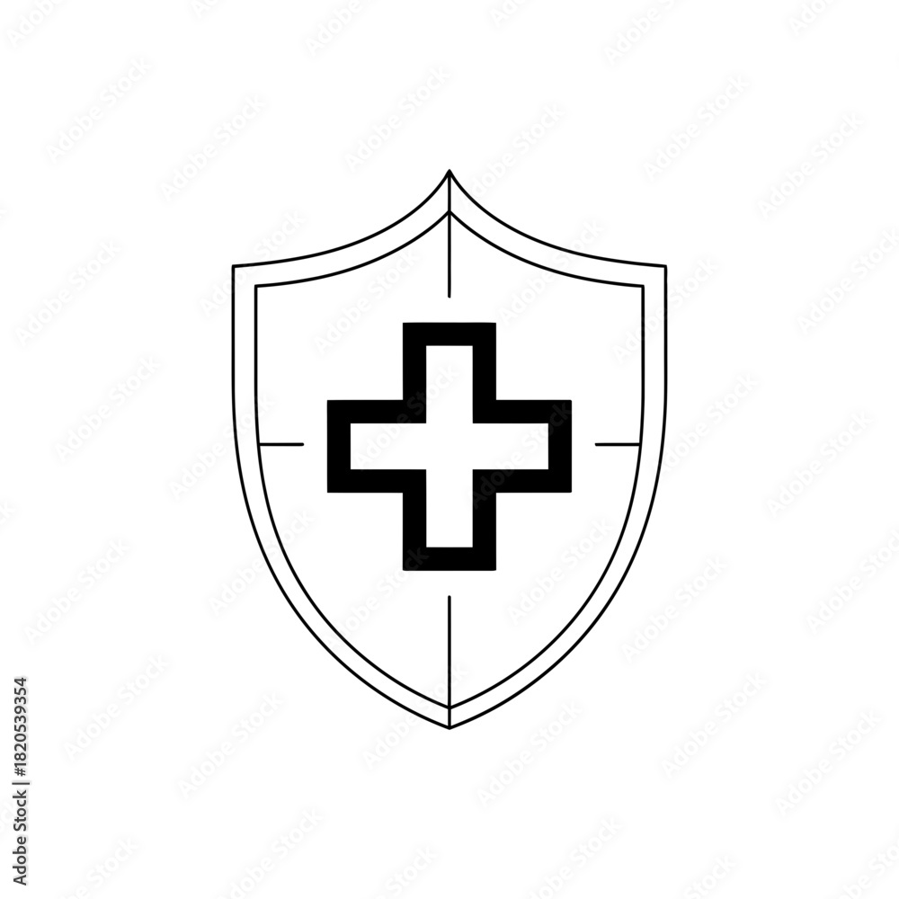 Obraz premium Outline icon of a shield with a medical cross inside, vector illustration