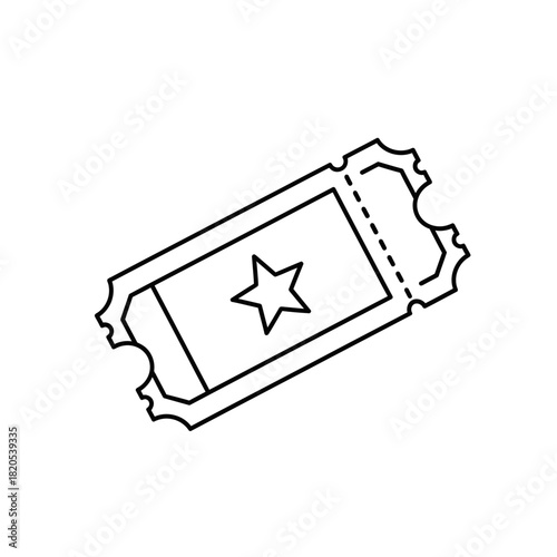 Simple black and white line art icon of an admission ticket stub with a star shape, vector illustration
