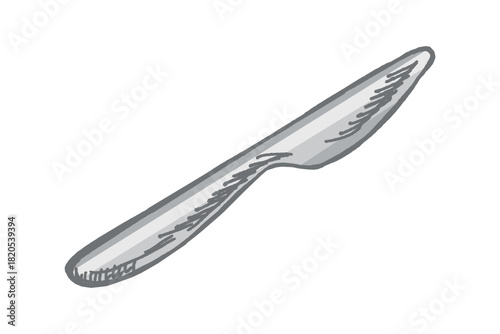 Hand drawn vintage sketch of silver kitchen knife in color, isolated vector cutlery and cooking utensil illustration