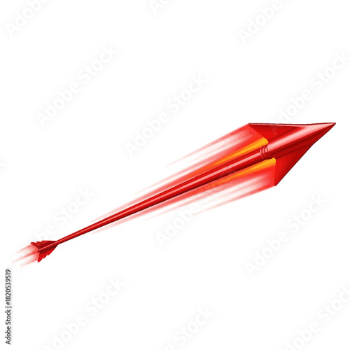 Glowing red energy arrow or spear projectile with motion blur effect vector illustration