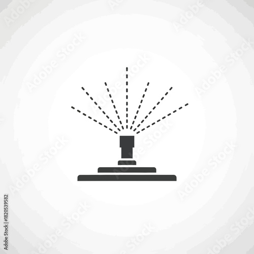 Simple black and white icon of a lawn sprinkler spraying water in a circular pattern, vector illustration