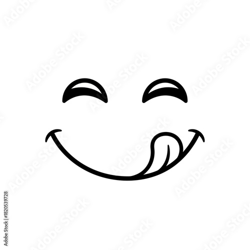 Delicious smiley face emoji icon with tongue sticking out licking lips vector illustration