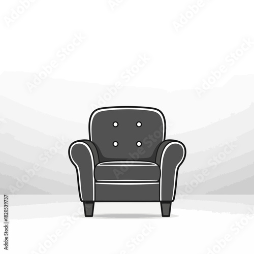 Simple illustration of a classic gray armchair with button tufting, vector illustration