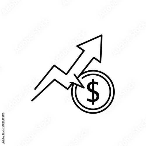 Line graph showing upward trend with dollar coin icon, concept of financial growth and investment success vector illustration