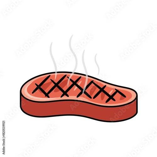 Grilled steak icon with steam, a simple illustration of a cooked piece of meat vector illustration