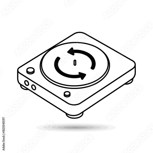 Isometric line icon of a turntable with rotation arrows, vector illustration
