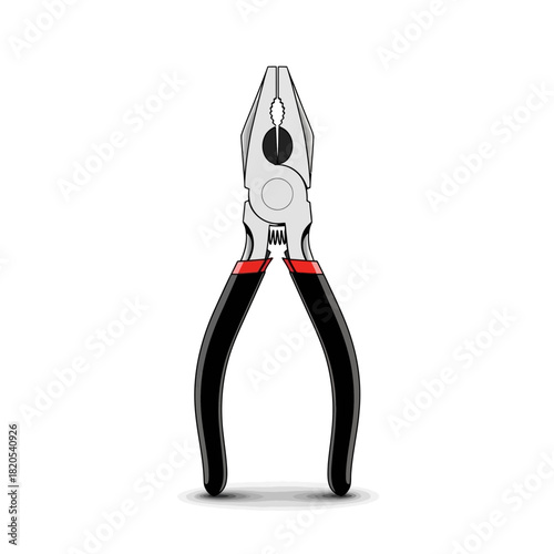 Illustration of a pair of combination pliers with black and red handles, vector illustration