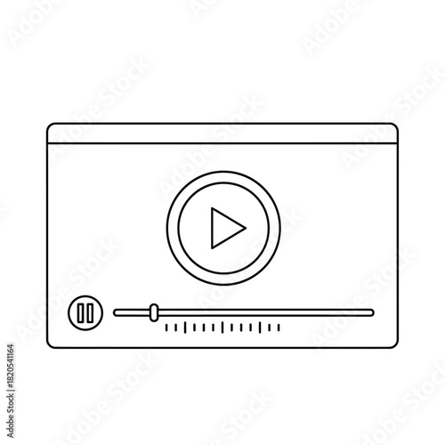 Outline icon of a video player interface with a play button and progress bar, vector illustration