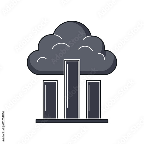 Dark cloud icon hovering over a bar chart representing data analysis, storage, or cloud computing concept vector illustration