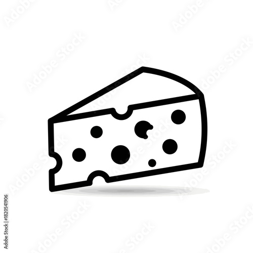Simple black and white line icon of a wedge of swiss cheese with holes, vector illustration