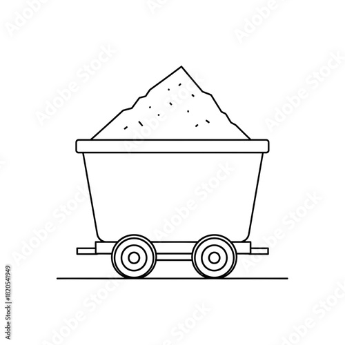 Outline icon of a mine cart full of mineral ore or coal, vector illustration