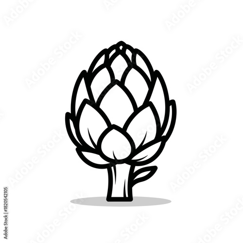 Simple black and white outline icon drawing of a fresh artichoke vegetable vector illustration