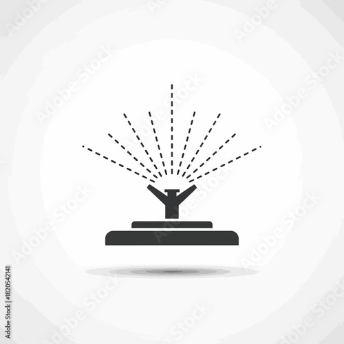 Simple black icon of a lawn sprinkler watering garden or lawn area vector illustration