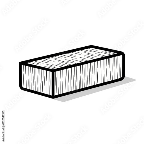 Hand drawn sketch illustration of a rectangular brick object with textured shading vector illustration
