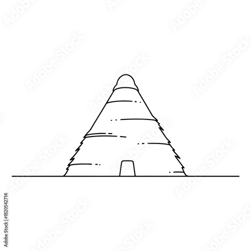 Line drawing of a traditional conical hut or beehive, isolated on