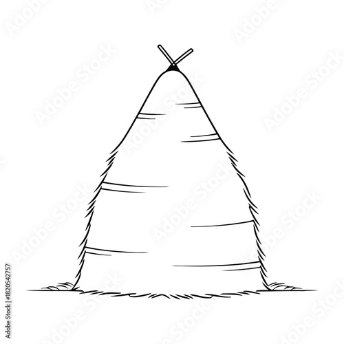 A minimalist line art drawing of a conical hay bale, isolated on