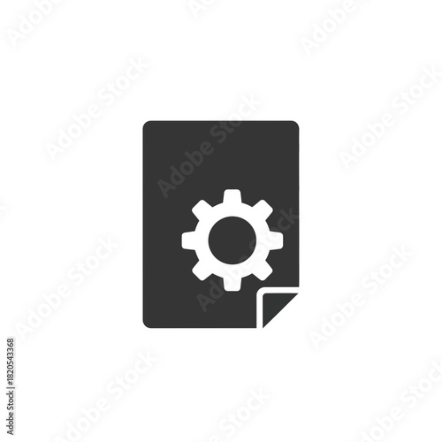 Black and white icon of a document with a gear symbol representing settings, configuration, or maintenance on a vector illustration