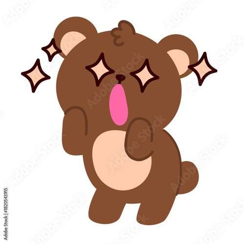 Surprised brown bear with sparkling expressive eyes, perfect for reaction stickers, emotional illustrations, children’s content, digital messaging, playful graphics, and cute cartoon characters.