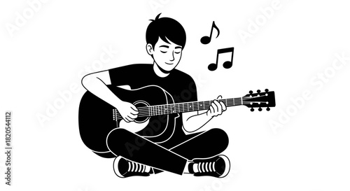 Illustration of man playing guitar music acoustic instrument