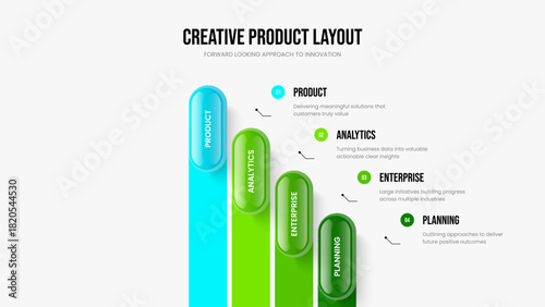 Digital Growth 4 Step Diagram Frame Layout. Sales Analysis Presentation Template Vector Illustration. Financial Visualization Four Element Infographic Slide Design.