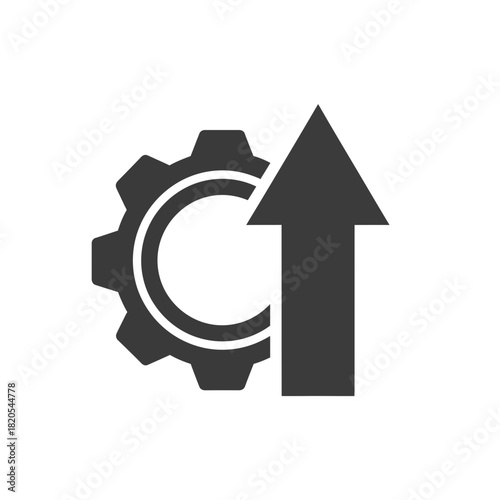 Gear icon with an upward pointing arrow symbolizing process improvement, performance upgrade, or system optimization vector illustration