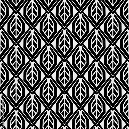 Geometric Pattern - Leaves (Black, White) - Repeating Vector Image; Easily Editable; Endless Design; Colorful lIlustration. Print for Gift Paper, Packaging, etc.