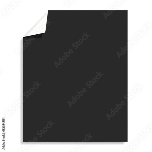 Blank black paper sheet with a curled corner showing the white reverse side, vector illustration