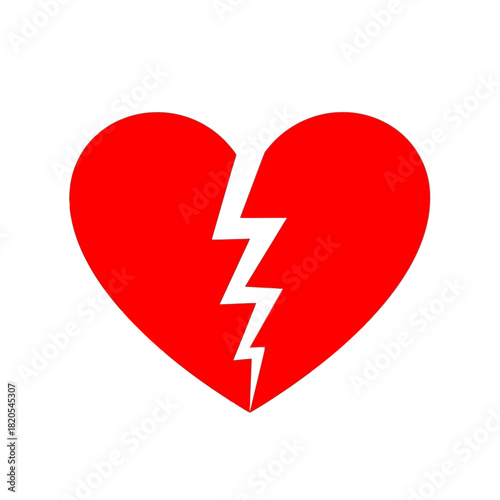 Red broken heart icon symbolizing heartbreak, sadness, and relationship trouble vector illustration