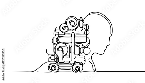 Single line drawing in modern minimalist style of person showing lack of motivation and apathy with copy space