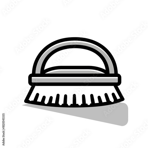 Simple black and white icon of a scrubbing brush with a handle, vector illustration