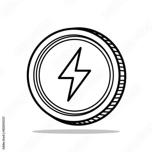 Free Download Doodle style coin icon with a lightning bolt symbol representing energy, power, or charge, vector illustration - GFXLoad