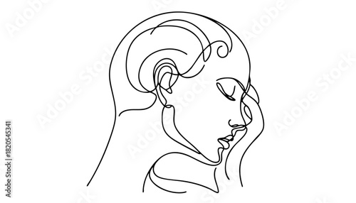 Single line drawing in modern minimalist style of melancholic winter scene evoking seasonal sadness  