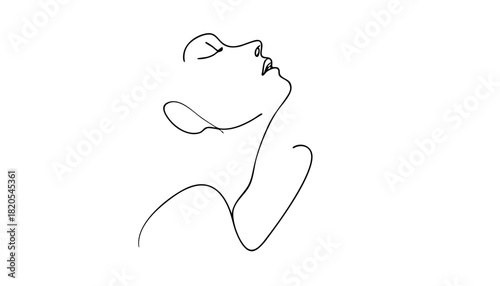 Single line drawing in modern minimalist style of person expressing deep sigh of exhaustion  