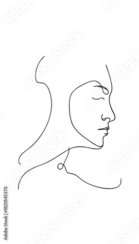 Single line drawing in modern minimalist style of depressed figure conveying low mood and sadness with copy space